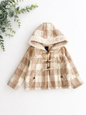 Baby Gap Wool Hooded Winter Coat Toggle Plaid Jacket 3T Toddler